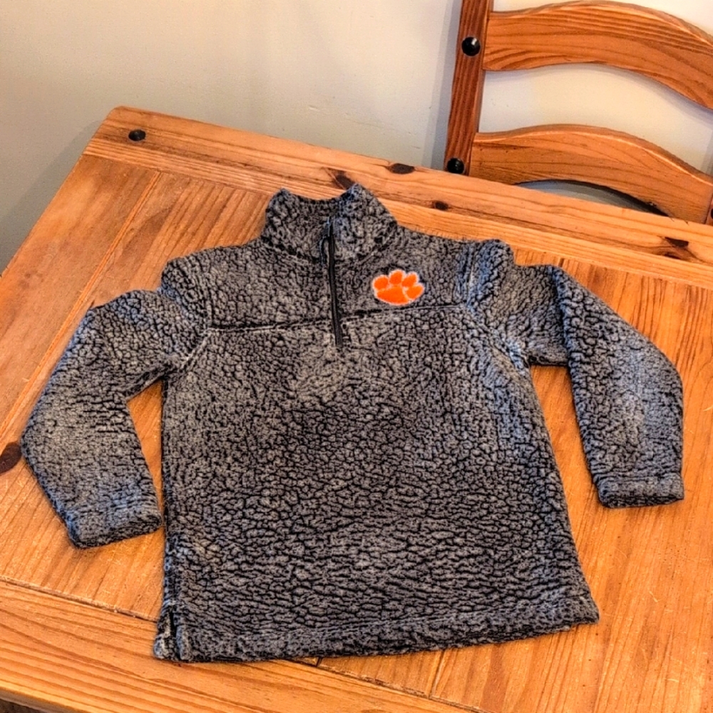 Boxer Craft Youth Clemson Tiger Paw Embroidered Gray Sherpa Pullover W/Zip, YL